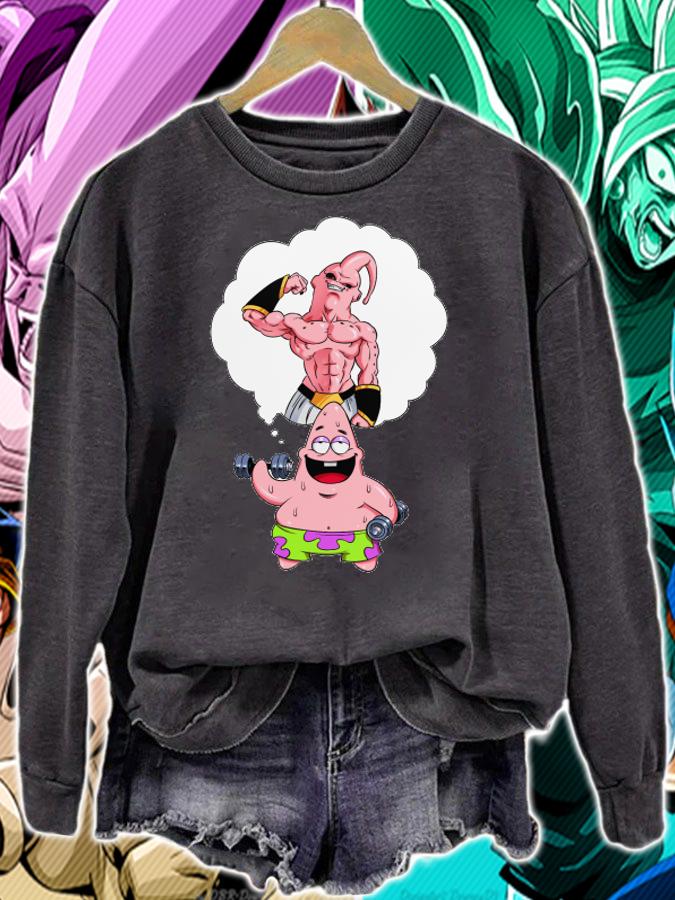 Patrick Star Gym Working Out Majin Buu Dragon Ball Z Spongebob Squarepants T-shirt sweatshirt