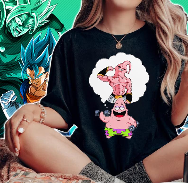 Patrick Star Gym Working Out Majin Buu Dragon Ball Z Spongebob Squarepants T-shirt woman shirt