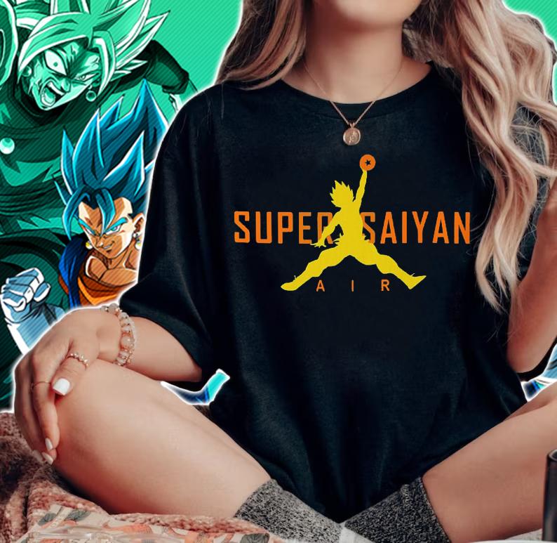 Dragon Ball Super Saiyan Air Jumpman Rap Hip Hop Style Anime DBS t-shirt woman shirt