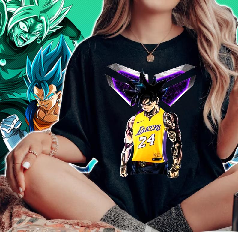 Dragon Ball Z Son Goku X Kobe Bryant Los Angeles Lakers 24 Black Mamba Nike T-shirt woman shirt