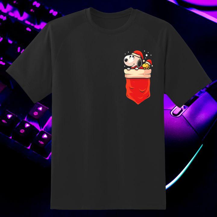 Snoopy And Woodstock In Pocket Christmas T-Shirt