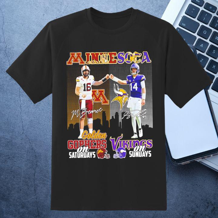 Minnesota Golden Gophers And Vikings Autograph T-Shirt, Max Brosmer, Sam Darnold
