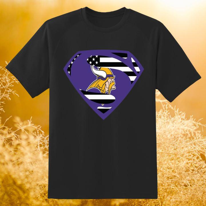 Minnesota Vikings Inside Superman Logo American Flag T-Shirt