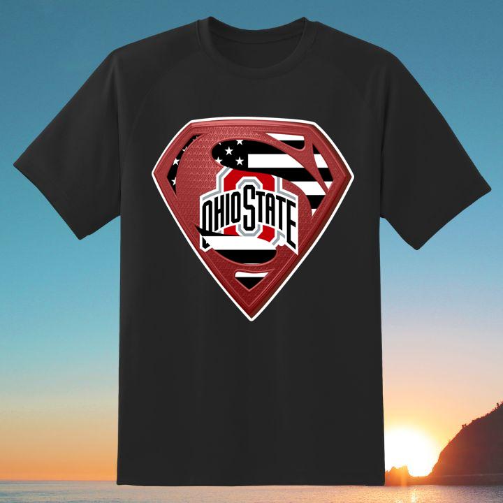 Ohio State Buckeyes American Flag Superman Logo T-Shirt