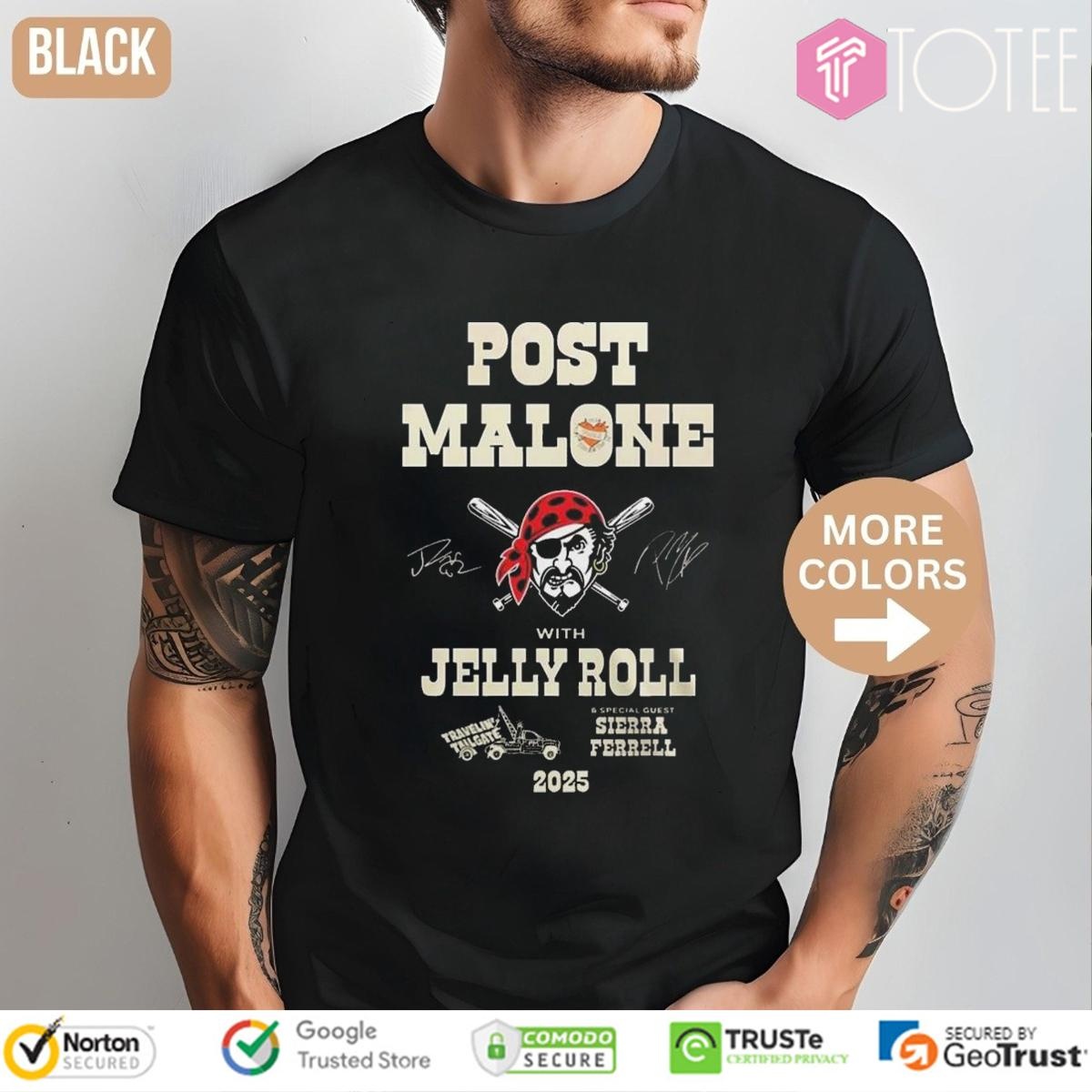 Pittsburgh Pirates Post Malone Jelly Roll Big Ass Stadium Tour 2025 Signed T-shirt