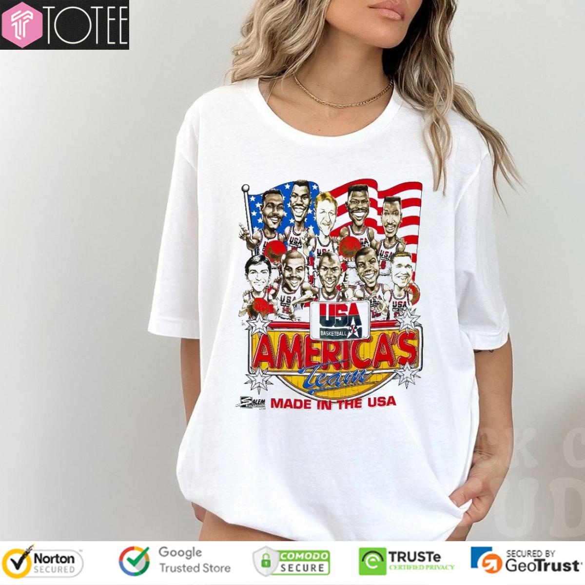 Americas Team Made In The Usa 1992 Dream Team Usa Basketball Cartoon T-shirt
