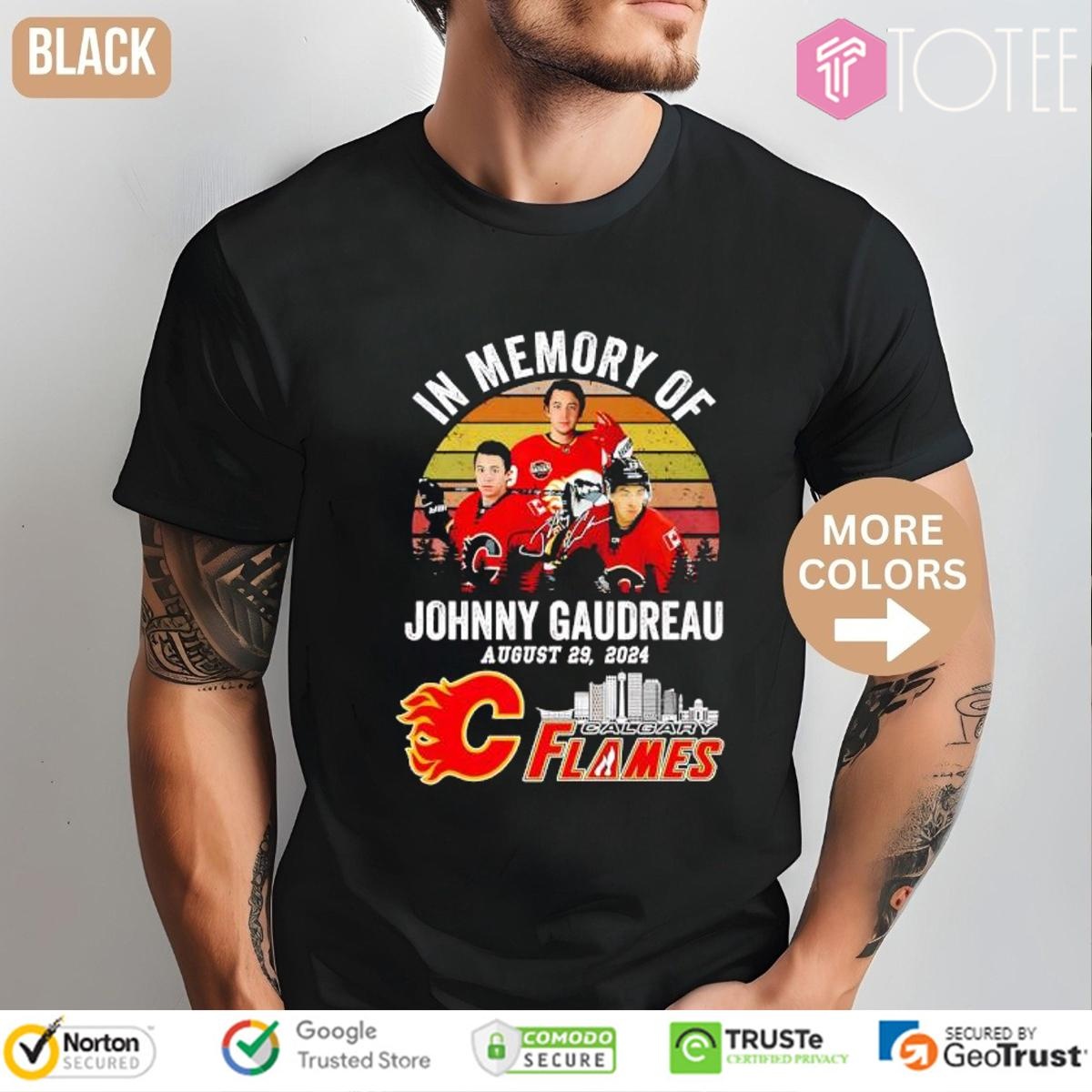 In Memory Of Johnny Gaudreau Calgary Flames Signature Vintage Sunset T-shirt